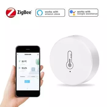 Датчик температуры и влажности Tuya ZigBee Mini с поддержкой умного дома, управление сценами через приложение Alexa, голосовой помощник Google Home белый