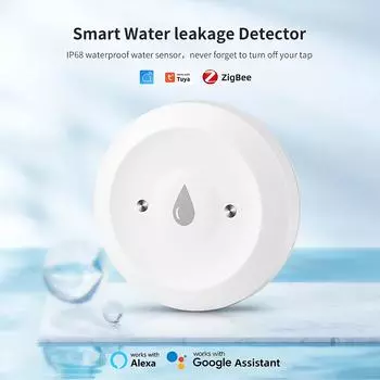 Датчик утечки воды Tuya ZigBee через приложение Smart Life Leakage Sensor Linkage Alarm App Удаленный мониторинг Безопасность дома Защита