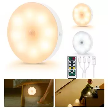 Датчик Внутренний светодиодный датчик движения Автоматический Без розетки Предотвращение стихийных бедствий Ночной пульт дистанционного управления Дневной свет Лампочка Цвет Яркость USB В комплекте