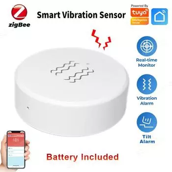 Датчик вибрации и наклона Tuya ZigBee Smart для защиты умного дома, мониторинг в реальном времени, обнаружение дверей и окон, сигнализация белый