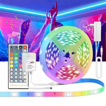 Датчик звука, светодиодная лента RGB, 12 В, синхронизация музыки, неоновая лампа, лента, встроенный микрофон для рождественской вечеринки, дискотека, диджей, украшение дома, адаптер ЕС или США