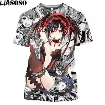 Date A Live Tokisaki Kurumi Sexy Girls Print Otaku Graphic Футболка с коротким рукавом в стиле аниме Mangas Harajuku Shirt For Men S