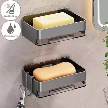 Dathroom Soap Dish With Drain Water Without Drilling Wall Mounted Soap Box Shower Soap Holder Bathroom Accessories чёрный