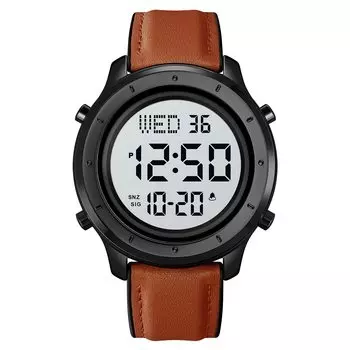 Datirzyx Uppercase Display Digital Business Easy to Waterproof Digital Work Soft Leather Alarm Japanese Instruction Manual Included Watch, Men s