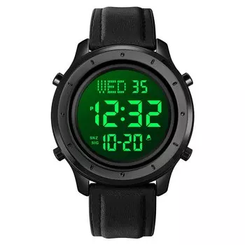 Datirzyx верхний регистр дисплей цифровой бизнес легко водонепроницаемый цифровой работа мягкая кожа двойной будильник японское руководство по эксплуатации в комплекте часы, чёрный