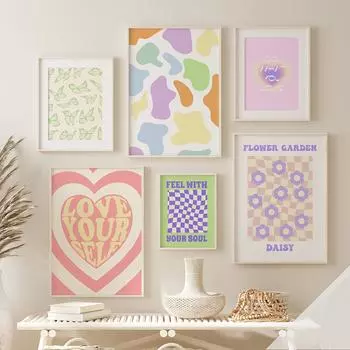 Датские розовые плакаты для общежитий, красочные гравюры с изображением коров, картины маслом, скандинавские абстрактные картины 21cm30cm NoFrame