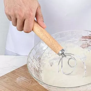 Датский венчик для теста из нержавеющей стали, миксер для теста в голландском стиле с деревянной ручкой, кухонные принадлежности для выпечки, блендер для теста и пасты бежевый