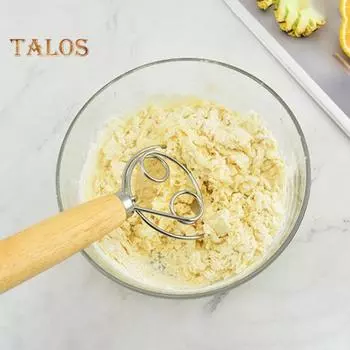 Датский венчик для теста с дубовой ручкой, миксер для муки из нержавеющей стали, стержни для смешивания яиц и крема, мешалка для муки, торта, кухонная выпечка A