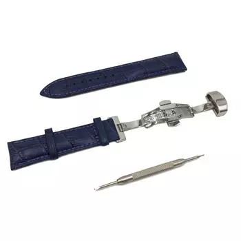 [DauStage] Ремешок для часов DauStage Push Type D Buckle из натуральной кожи, темно-синего цвета, с пружинным стержнем и приспособлением для извлечения пружинного стержня (Темно-синий 18мм)