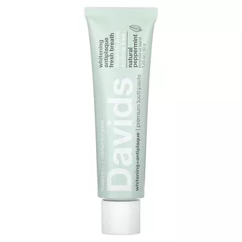 Davids, Зубная паста премиум-класса, отбеливающая + для удаления зубного камня, натуральная перечная мята, 1,75 унции (50 г)