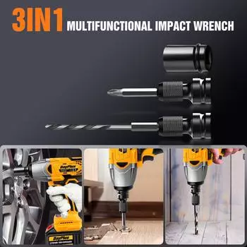 DayPlus 1500Nm беспроводной ударный гайковерт 3 в 1 электрическая дрель ударный гайковерт, бесщеточный ударный пистолет 1/2 водитель автомобильное колесо шина, 3 скорости