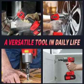 DayPlus 2-в-1 беспроводной ударный гайковерт, 21 В, электрический бесщеточный драйвер 550 Н.м. 1/2 патрон с высоким крутящим моментом, 4 шт., ударные головки красный