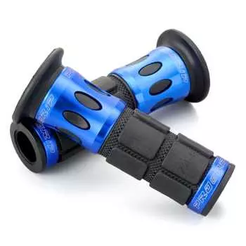 Daytona PROGRIP Motorcycle Grip Handle Diameter 22.2 (Moped) 115mm Standard Rubber End Penetration 744 Type Aluminum Ring Blue 98101