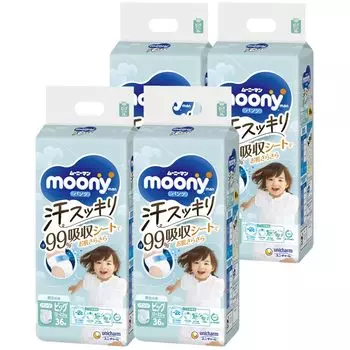 даже в жаркую и влажную погоду Moonyman Sweat Refreshing Big Unisex 144 штуки штук x Подгузник [Комфортные дни] Штаны, Размер, (12~22 кг), (36 4) [Элемент дела] белый