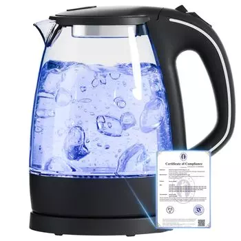 DAZOPAGE электрический стеклянный электрический чайник со светодиодной подсветкой Электрический чайник для кипячения воды Автоматическое кипячение Предотвращение закипания PSE Легко чернеть [Без запаха и безвредно]