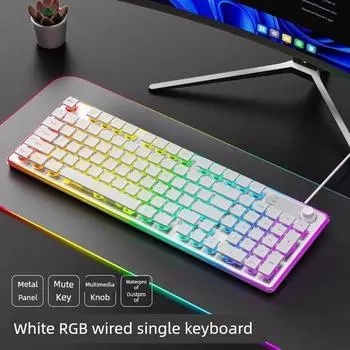 Dazzling F98 Wired Mute Keyboard Good-looking Mechanical Feeling Backlit Tablet Laptop Typing Office White [Mute-Wired Edition] Single Keyboard