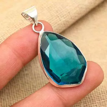 Dazzling Indicolite Gemstone 925 Sterling Silver Jewelry Handmade Pretty Pendant For Her