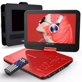 DBPOWER Портативный DVD с автомобильным DVD-плеером с дюймовым дисплеем, до 5 часов, регион возобновления, международное напряжение, 12,5 дюйма, держатель, 10,5-дюймовый ЖК-дисплей, проигрыватель, воспроизведение, красный