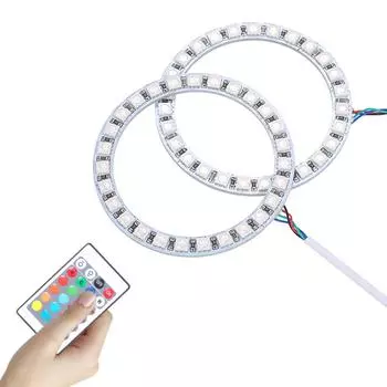 DC12V 10W 2 * 80MM RGB Разноцветные светодиодные ангельские глазки Halo Ring SMD5050 с пультом дистанционного управления яркостью type 1