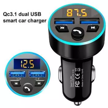 DC12V 24V Bluetooth-совместимый MP3-плеер QC3.1 Автомобильное зарядное устройство с быстрой зарядкой FM-передатчик чёрный