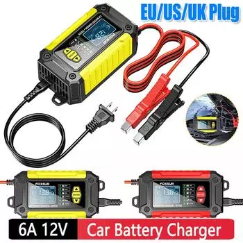 DC12V 6A Полностью автоматическое зарядное устройство для аккумулятора автомобиля и мотоцикла ЖК-дисплей Интеллектуальный аккумуляторный тестер для обслуживания импульсов