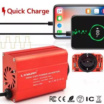 300 Вт автомобильный инвертор постоянного тока 12 В в 230 В переменного тока преобразователь с двойным 5 В 2,4 А USB-адаптером зарядного устройства для автомобиля и дома 12V 220V 300W EU красный