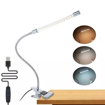 DC5V 10W 36 LED Clamp Clip Desk Lamp USB/3 Color Temperature/Dimmable/Flexible Bendable Goose Neck/Adjustable Illumination Angle серебряный