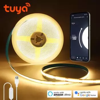 DC5V Tuya Smart WiFi COB USB светодиодная лента 320 светодиодов/м силикагелевая трубка светодиодные лампы лента для спальни настенная подсветка кухонного шкафа 1m белый