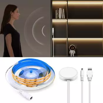 DC5V USB COB LED Strip Light With Hidden Penetrate Wood Mirror Glass Radar Motion Sensor Switch DIY Closet Vanity Makeup Lamp 1m