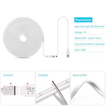 DC5V USB RGB Неоновая светодиодная лента Водонепроницаемая светодиодная неоновая лента Вывеска Bluetooth-приложение и пульт дистанционного управления для декора комнаты ТВ Настенное освещение 2M