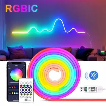 DC5V USB RGBIC неоновая светодиодная лента 5M WS2812 водонепроницаемая неоновая лента Bluetooth пульт дистанционного управления для декора стен комнаты сказочный свет 1m