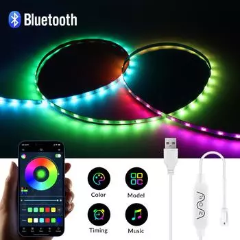 DC5V USB RGBIC Smart Pixels Светодиодная лента WS2812 Индивидуально адресуемые светодиодные фонари Bluetooth Music APP Регулируемая подсветка телевизора 1M