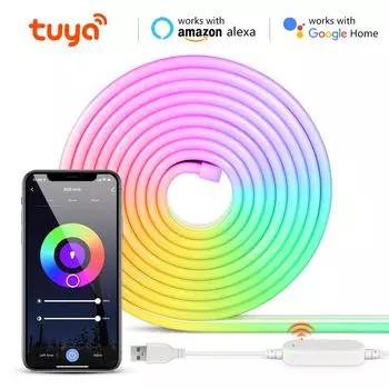 DC5V USB светодиодные фонари Tuya Smart WiFi неоновая светодиодная лента RGB Alexa Google голосовое управление затемнением неоновая вывеска лента для декора стен комнаты 1m белый