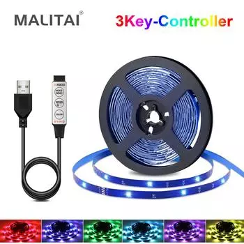 DC5V USB светодиодные ленты для HDTV компьютера ТВ подсветка ленты с мини-3 клавишами управления RGB 5050SMD светодиодное освещение смещения 18 светодиодов/м умная лампа