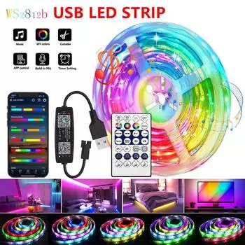 DC5V WS2812B светодиодная лента RGB Bluetooth Music Sync RGBIC Chasing Dream Color USB 5050 светодиодная лента гибкая диодная лента 1Meter-5050