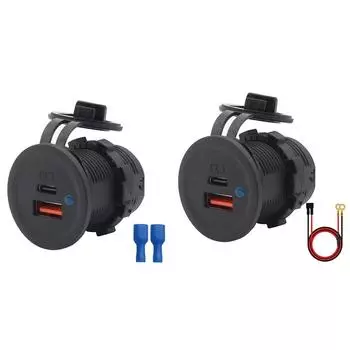 DC 10-28V Автомобильное зарядное устройство адаптер с крышкой PD Type C + QC 3.0 сотовый телефон автомобильное зарядное устройство два порта для транспортного средства лодка грузовик мотоцикл Without wire