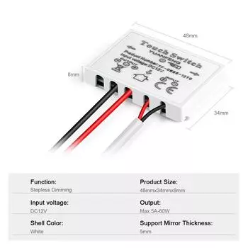 DC 12V 5A Bathroom Dressing Table Makeup Mirror LED Light Switch Touch Senosr Dimmable Dimmer For Vanlity Mirror Backlight Decor