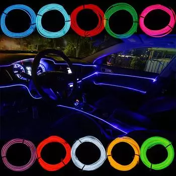 DC 12V Автомобильная атмосферная лампа Освещение салона автомобиля Светодиодная лента Украшение Гирлянда Проволочный трос Трубка Линия Гибкий неоновый свет 1M Without Drive белый