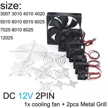 DC 12V Fan 2pin Cooling 3010 5010 7025 8025 12025 Brushless Guard Metal Grill Cover 40mm 60mm 80mm 120mm для 3D-печати своими руками 12V 4010