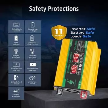 DC 12V to AC 220V Converter AC Socket ON/OFF Switch Voltage Display 4.2A USB Chargers Power Adapter Car Inverter 3 Ports Sockets жёлтый