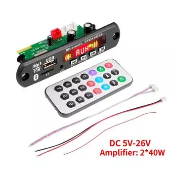 DC 5 В-26 В 40 Вт усилитель MP3-декодер плата Bluetooth 5,0 автомобильный MP3-плеер USB FM AUX радио модуль записи звука для динамика громкой связи