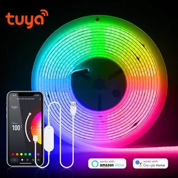 DC 5 В USB Tuya WIFI RGB COB Светодиодная лента 576 светодиодов/м Высокая плотность ТВ-подсветка DIY Украшение дома работает с Alexa Google Home 1m
