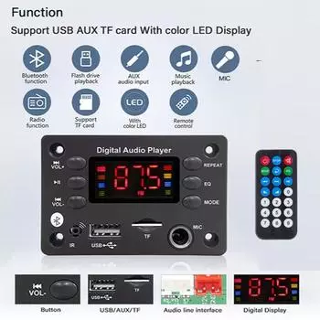 DC 5V-12V Bluetooth 5.0 MP3 WMA WAV APE Плата декодера Автомобильные аудиомодули громкой связи Микрофон USB TF FM Радио MP3 Музыкальный плеер Динамик No Amp DC 5V-12V