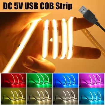 DC 5V USB COB Strip 320 светодиодов/M Белый/Синий/Розовый/Желтый/Розовый/Красный Гибкая Лента Веревка Ночник Подсветка ТВ Светодиодная Полоса 0.5M холодный белый