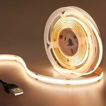 DC 5V USB COB светодиодная лента 320Leds/M Белый/Теплый белый Гибкая лента-шнур Ночник Подсветка телевизора Светодиодная лента 0.5m