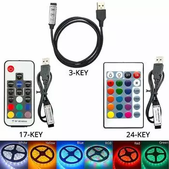 DC 5V USB RGB управление светодиодной лентой 3K 17K 24K беспроводной пульт дистанционного управления светодиодный контроллер 144 Вт высокомощные диммеры переключатель обесцвечивание 3Key-Controller
