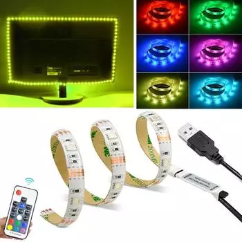 DC 5V USB светодиодная лента 5050 RGB светодиодная лампа гибкая для ТВ фоновое освещение украшения дома 1M-5M