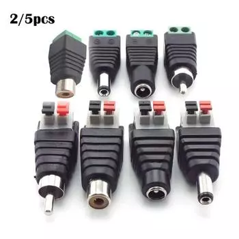 DC Female Male RCA Connector Адаптер Штекер 2.1x5.5 мм DC Jack Power Audio Cable Для RGB LED Strip Light CCTV 22002-2pcs