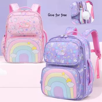DD Cat Интегрированная большая вместительная школьная сумка для начальной школы Мечтательный Радужный рюкзак с единорогом для девочек Детская легкая обучающая сумка для снижения веса Small size розовый