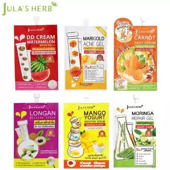 DD-крем Jura s Herb с арбузом, восстанавливающий гель моринги, морковь Дейли, лонган от меланодермии, сыворотка-ускоритель с манго-йогуртом, гель от прыщей календулы (смесь из 6) 8 ml x 6 pcs